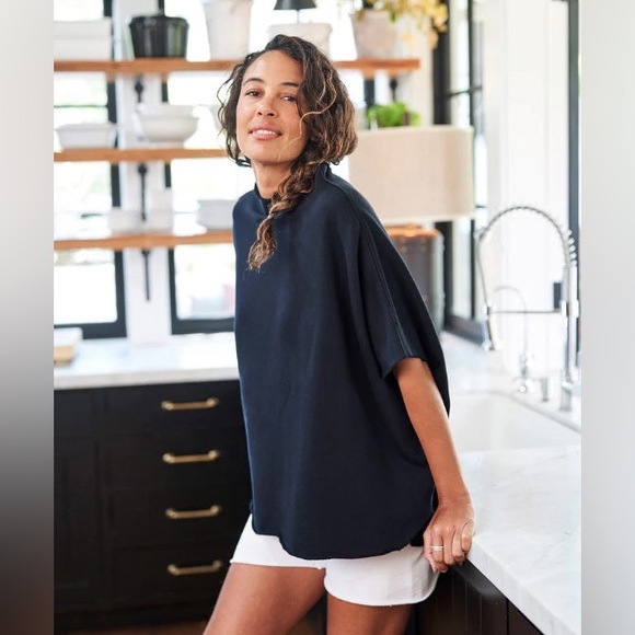 Frank & Eileen Tops - FRANK AND EILEEN - AUDREY FUNNEL NECK CAPELET IN BRITISH ROYAL NAVY $198.00 NEW